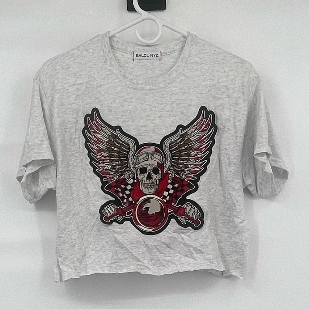 Amazon balol nyc cropped motorcycle skull tee